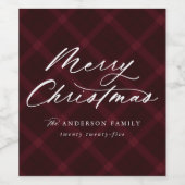 ブラシ仕上げブルゴーニュの格子模様メリークリスマス ワインラベル (シングルラベル)