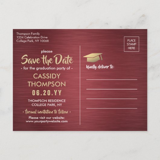 ブラシ仕上げブルゴーニュ卒業写真保存 ポストカード (裏面)