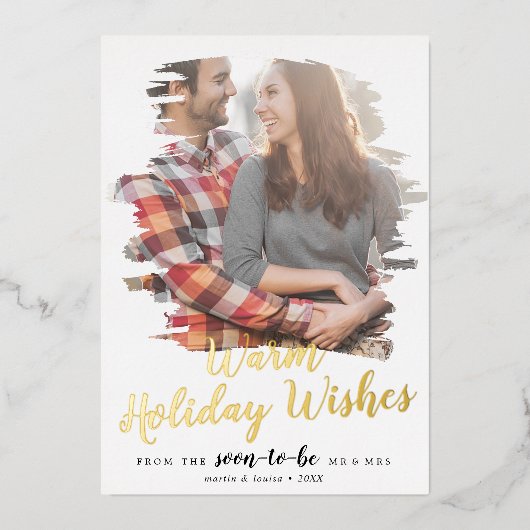 ブラシ仕上げホイル暖かいウィーズ婚約写真 箔シーズンカード (正面)