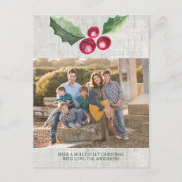 ブラシ仕上げホリーとベリーのホリデーフォトポストカード シーズンポストカード