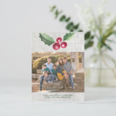 ブラシ仕上げホリーとベリーのホリデーフォトポストカード シーズンポストカード (スタンド正面)