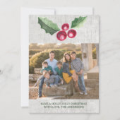 ブラシ仕上げホリーとベリーのホリデーフォト シーズンカード (正面)