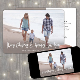 ブラシ仕上げホワイトスクリプトクリスマス&新年2写真 シーズンカード