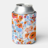 ブラシ仕上げポピー:抽象芸術フローラテクスチャ 缶クーラー (缶正面)