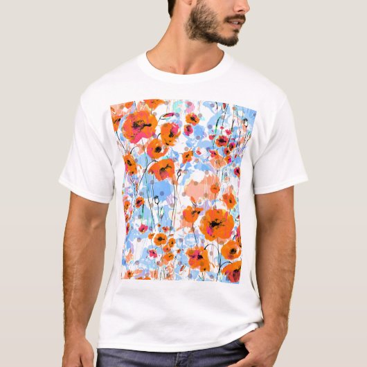 ブラシ仕上げポピー:抽象芸術フローラテクスチャ Tシャツ (正面)