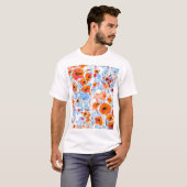 ブラシ仕上げポピー:抽象芸術フローラテクスチャ Tシャツ (正面フル)