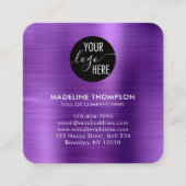 ブラシ仕上げメタリックパープル会社のロゴQRコード スクエア名刺 (正面)