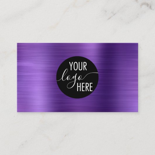 ブラシ仕上げメタリックパープル会社のロゴQRコード 名刺 (正面)