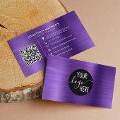 ブラシ仕上げメタリックパープル会社のロゴQRコード 名刺