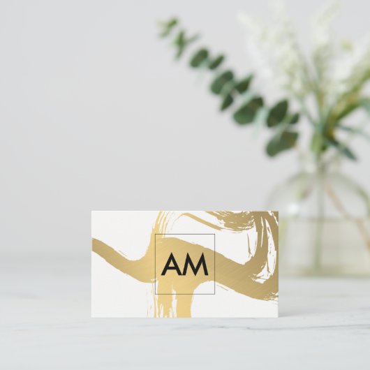 ブラシ仕上げメタリックフェイク金ゴールド付きモノグラム 名刺 (スタンド正面)