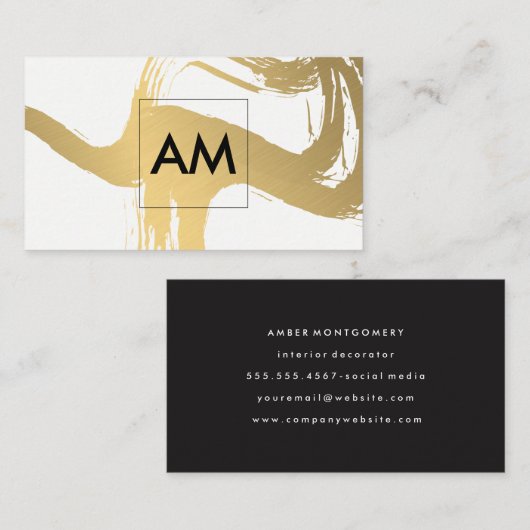 ブラシ仕上げメタリックフェイク金ゴールド付きモノグラム 名刺 (正面/裏面)