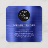 ブラシ仕上げメタリックブルー会社ロゴQRコード スクエア名刺 (正面)