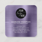 ブラシ仕上げメタリックラベンダー企業ロゴQRコード スクエア名刺 (正面)