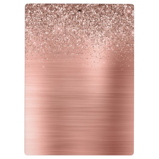 ブラシ仕上げメタリック ローズゴールド ピンク グリッター モノグラム クリップボード (裏面)