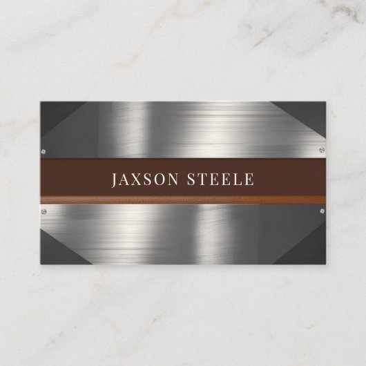 ブラシ仕上げメタルおよび茶色アクセント 名刺 (正面)
