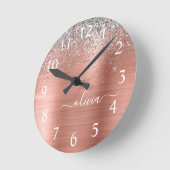 ブラシ仕上げメタルバラ金ゴールドシルバーグリッターモノグラム ラウンド壁時計 (傾斜)