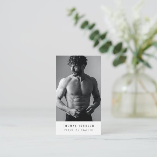 ブラシ仕上げメタルパーソナルトレーナーフィットネス写真 名刺 (スタンド正面)