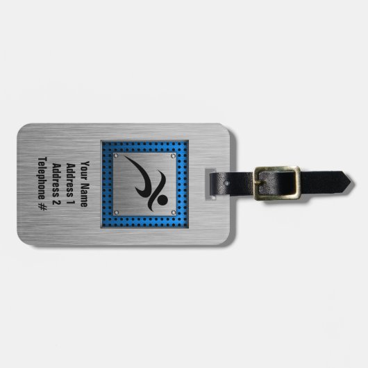 ブラシ仕上げメタルランニングルックの ラゲッジタグ (正面横)