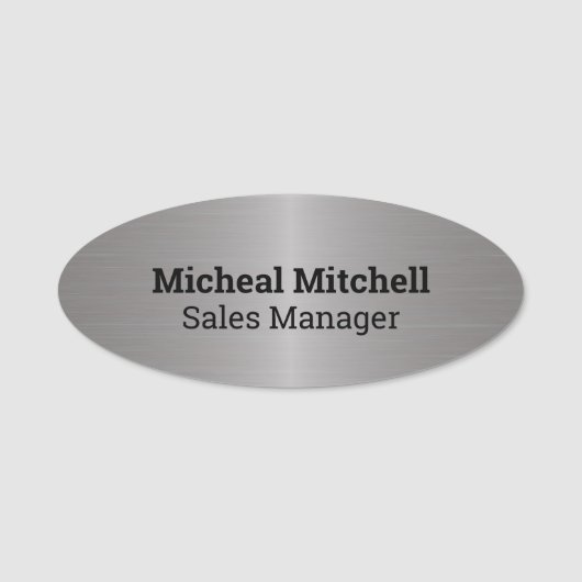 ブラシ仕上げメタルルックビジネス社員名タグ 名札 (正面)