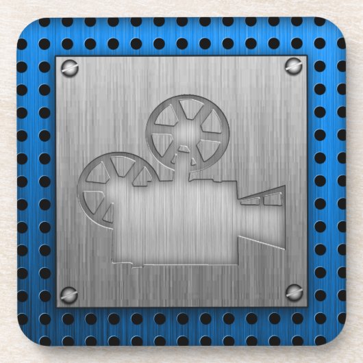 ブラシ仕上げメタルルックムービーカメラ コースター (正面)