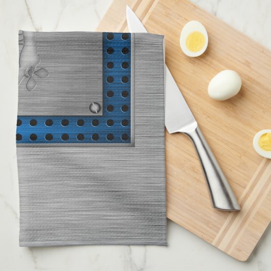 ブラシ仕上げメタルルック飛行機 キッチンタオル (四つ折り)