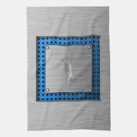 ブラシ仕上げメタルルック飛行機 キッチンタオル (縦)