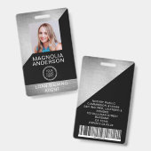 ブラシ仕上げメタル従業員フォトロゴバーコード名が不正 バッジ (正面&裏面)