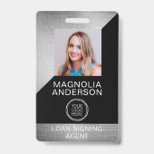 ブラシ仕上げメタル従業員フォトロゴバーコード名が不正 バッジ (正面)