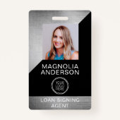 ブラシ仕上げメタル従業員フォトロゴバーコード名が不正 バッジ (正面)