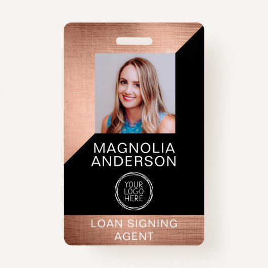 ブラシ仕上げメタル従業員フォトロゴバーコード名が不正 バッジ (正面)