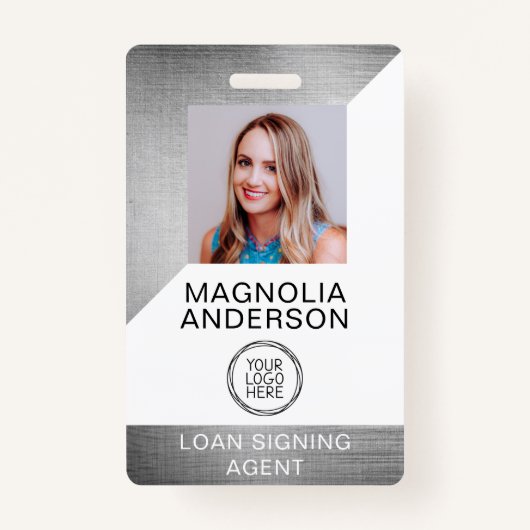 ブラシ仕上げメタル従業員フォトロゴバーコード名が不正 バッジ (正面)