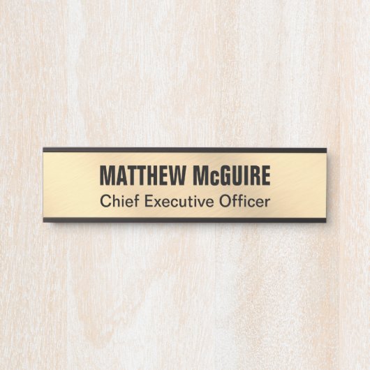 ブラシ仕上げライト金ゴールドルックオフィス サインプレート (正面)