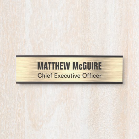 ブラシ仕上げライト金ゴールドルックオフィス サインプレート (正面)