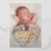 ブラシ仕上げ名箔モダンベビー誕生発表 箔シーズンカード (正面)