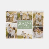 ブラシ仕上げ感謝の編集可能カラーフォトコラージュ フリースブランケット (正面(横))