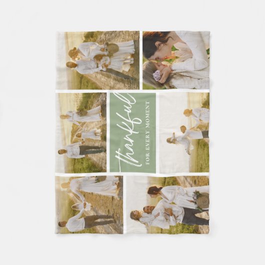 ブラシ仕上げ感謝の編集可能カラーフォトコラージュ フリースブランケット (正面)