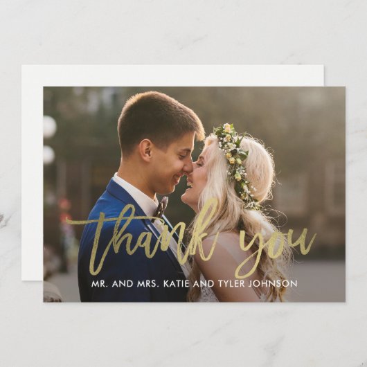 ブラシ仕上げ書道サンキューカードフェイク金ゴールド サンキューカード (正面/裏面)