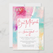 ブラシ仕上げ水彩ホログラフィックグリッター（ユダヤ教の）バル・ミツバー 招待状 (正面)