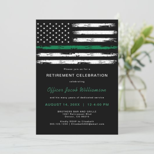 ブラシ仕上げ薄い緑の線のフラグ軍隊退職 招待状 (スタンド正面)
