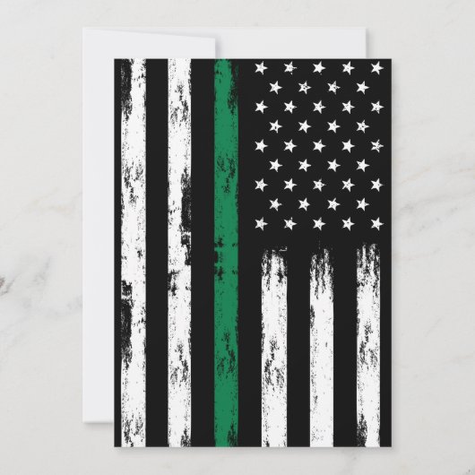 ブラシ仕上げ薄い緑の線のフラグ軍隊退職 招待状 (裏面)