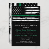 ブラシ仕上げ薄い緑の線のフラグ軍隊退職 招待状 (正面/裏面)