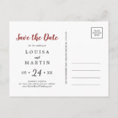 ブラシ仕上げ赤い結婚リトルクリスマス日付を保存 シーズンポストカード (裏面)