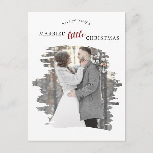 ブラシ仕上げ赤い結婚リトルクリスマス日付を保存 シーズンポストカード (正面)