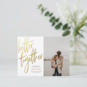 ブラシ仕上げ金ゴールドを一緒に良い日付写真を保存 ポストカード (スタンド正面)