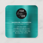 ブラシ仕上げ金属ティール(緑がかった色)会社ロゴQRコード スクエア名刺 (正面)
