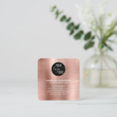 ブラシ仕上げ金属バラ金ゴールド会社ロゴQRコード スクエア名刺 (スタンド正面)