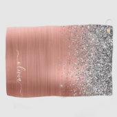 ブラシ仕上げ金属バラ金ゴールド銀グリッターモノグラム ゴルフタオル (横)