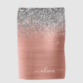 ブラシ仕上げ金属バラ金ゴールド銀グリッターモノグラム ゴルフタオル (正面)