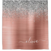 ブラシ仕上げ金属バラ金ゴールド銀グリッターモノグラム シャワーカーテン (正面)