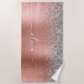 ブラシ仕上げ金属バラ金ゴールド銀グリッターモノグラム ビーチタオル (正面)